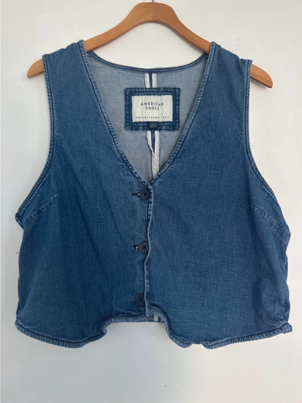 American Eagle Outfitters Dark Blue Denim Button-Front Vest